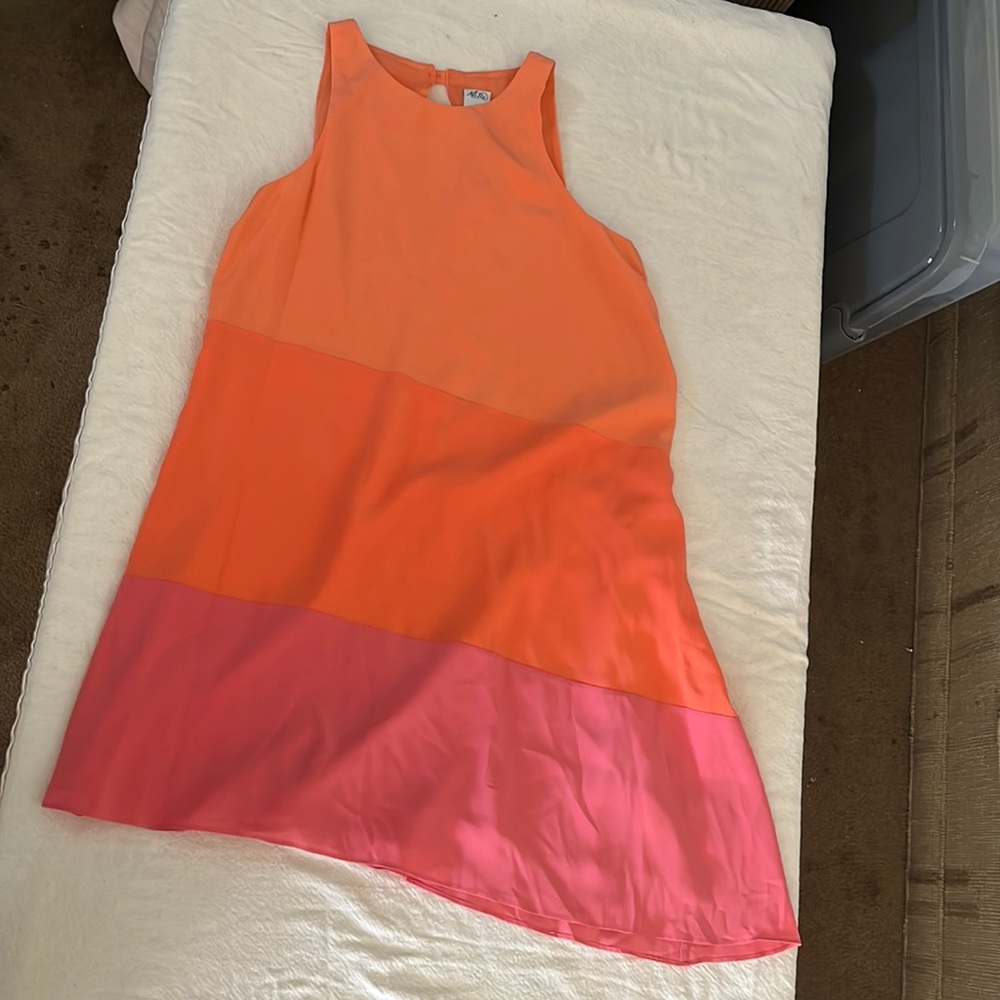 Color Block Asymmetrical Silk Dress Size 10